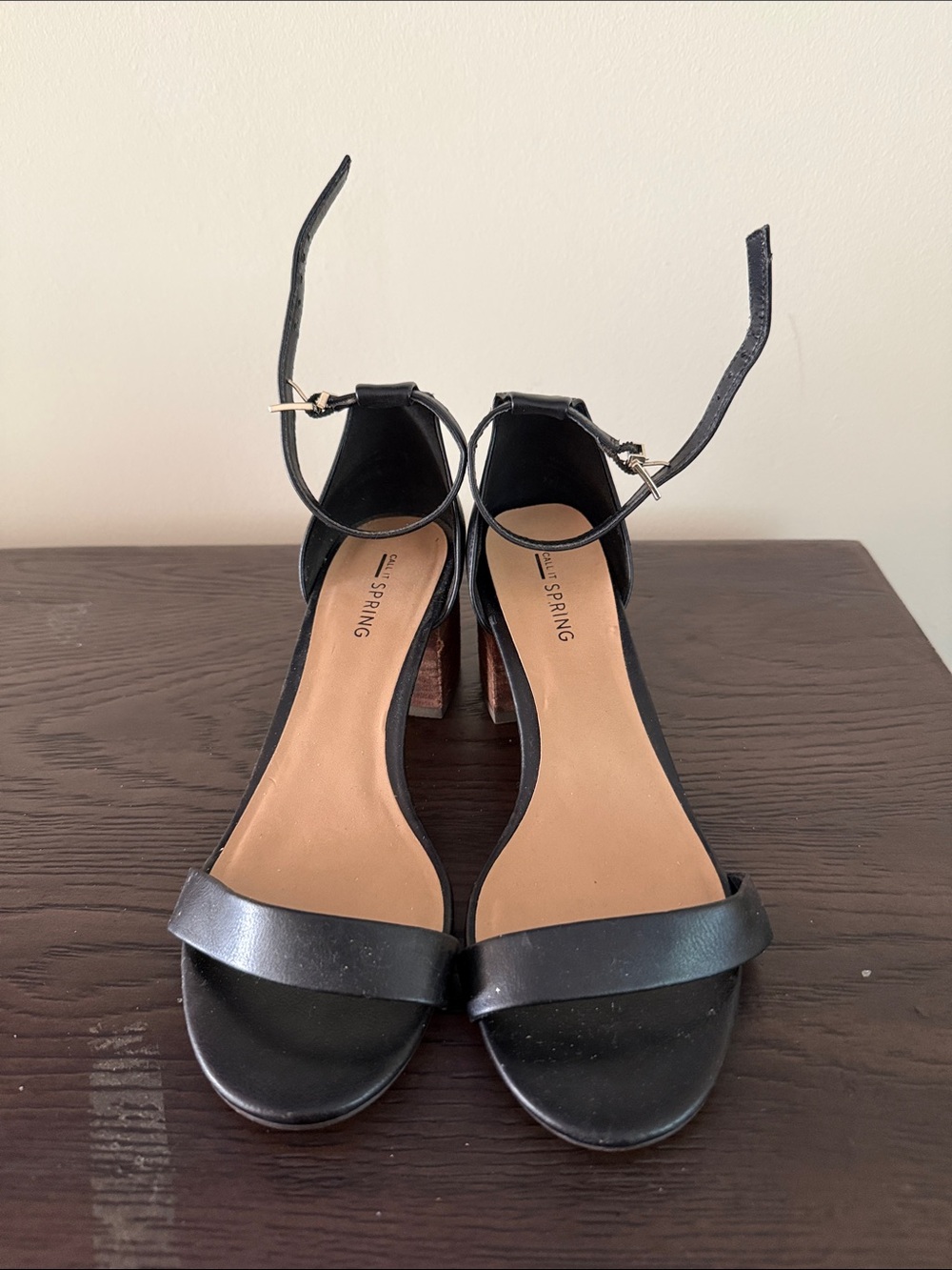 Call It Spring Black Open-Toe Ankle-Strap Block Heels